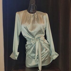 Mint Green Satin Tie-Waist Dress XS